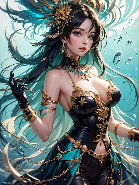 art, Unity 8k壁纸, Ultra-detailed, Beautiful and aesthetically pleasing, (s fractal art: 1.3),  flower, girls, (Hairstyles: Long hair) Ocean, Extremely detailed, Cowboy shot, The most beautiful, Seafoam, Buble, cute big breasts, ultra quality, random backgro...