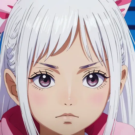 girl with　Capable people　white  hair　straight　Anime style　kawaii　Shy face　10yaers old