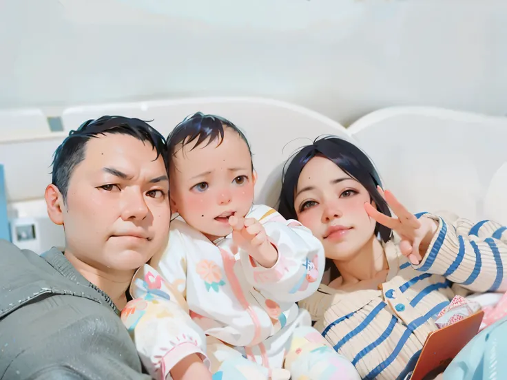 Two adults and a baby are sitting on the bed, husband wife and , happy famiglia, portrait of famiglia of three, famiglia, famiglia摄影肖像, 使用尼康 d750 拍摄的photore, 使用尼康 d 7 5 0 拍摄的photore, high quality upload, Shot with Canon eos 5d mark IV, 人像photore, portraitu...