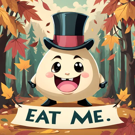 Cute Cartoon, CuteCartoonAF, (cute cartoon style:1.3), (solo:1.3). | A mischievous anthropomorphic (dumpling). | Dressed in a Victorian attire, complete with a dapper suit, a top hat. | The dumpling holds a vintage-looking paper which boldly displays the w...