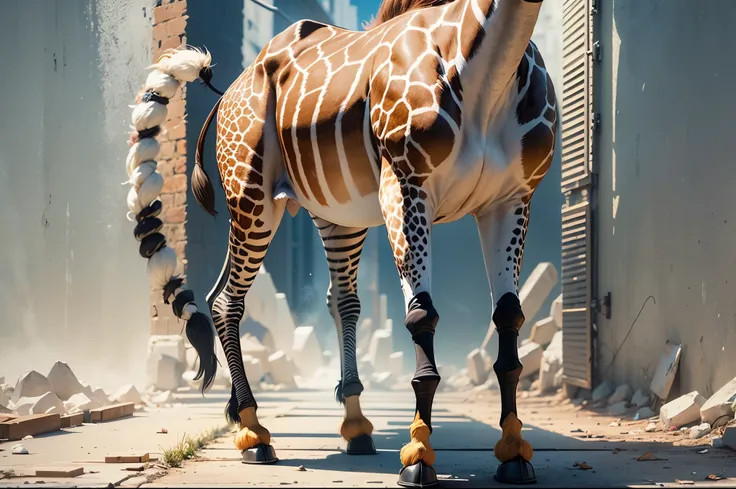 A whimsical image captures the essence of elegance as a giraffe confidently stands tall in a dapper suit, showcasing its fashionable style in a stunning Pixar 3D rendition --auto --s2