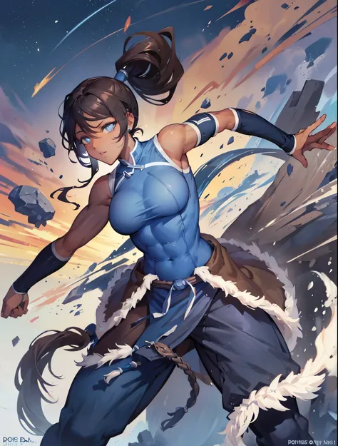 korra, dark skin, dark skinned female, pony tail, muscular female, nsfw, hiquality, detailed, high resolution,