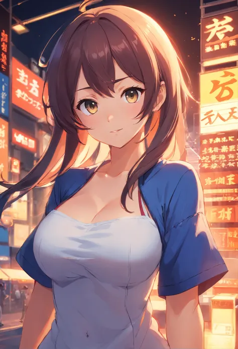 Anime girl with big breasts showing big boo, oppai, oppai proportions, biomechanical oppai, Chopping, Overwritten、SFW, of anime girls, !, !!, Chic, eechi, Big chest, pixiv 3dcg, Rin Harusaka, eechi anime style,