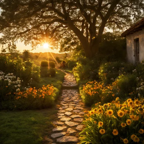 1 girl "alexandra daddario", dentro de um jardim de flores brancas，e o sol brilhava intensamente，the light from the back window ...