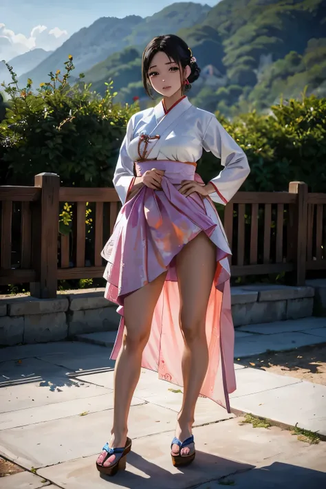 arafed asian woman in a saia rosa posing for a picture, mulher coreana, hanbok, korean hanbok, hanbok apron, hakama intrincado, ...