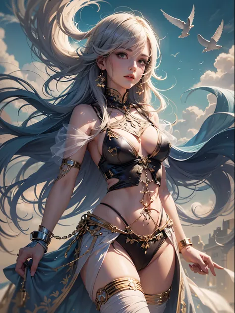 art, Unity 8k壁纸, Ultra-detailed, Beautiful and aesthetically pleasing, (s fractal art: 1.3),  flower, girls, (Hairstyles: Long hair) Ocean, Extremely detailed, Cowboy shot, The most beautiful, Seafoam, Buble, cute big breasts, ultra quality, random backgro...