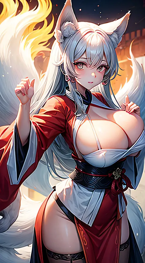 1girl, kitsune, huge breast