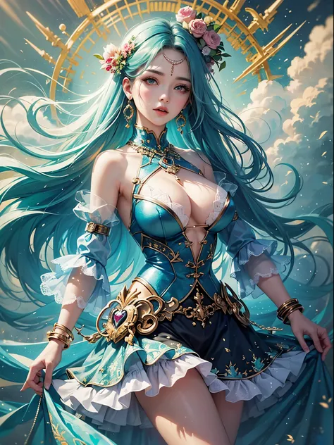 art, Unity 8k壁纸, Ultra-detailed, Beautiful and aesthetically pleasing, (s fractal art: 1.3),  flower, girls, (Hairstyles: Long hair) Ocean, Extremely detailed, Cowboy shot, The most beautiful, Seafoam, Buble, cute big breasts, ultra quality, random backgro...