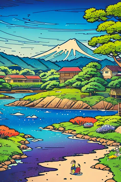 Ukiyo-e style　landscapes　pop music　colourfull　Artitech　Cartoon style