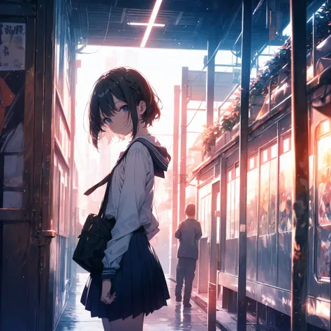 Super high quality by the art god, Ultra-detailed, High resolution, anime moe art style, best anime 8K konachan wallpaper, Pixiv Contest Winner, Perfect Anatomy, BREAK,(Draw a girl sleepily walking to school. ),BREAK, 1girl in, (Solo,Lori,child,13years:1.3...