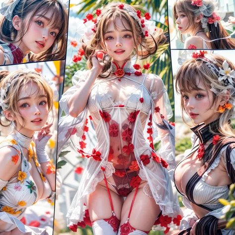 (SFW, White and Red, masterpiece:1.2, Exposed:1.2), (nipple:-0.9), (Acutance:0.8), (many sexy junior idols in group photograph), ((Extremely Detailed KAWAII face variations, joyful expression variations)), { Navel | pretty Ass | Overflowing sideboob | (Del...