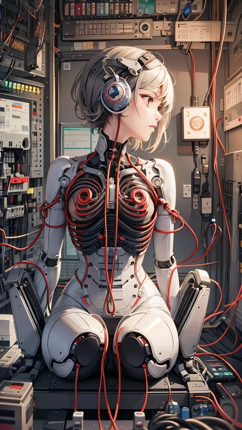 (((masutepiece))), (((Best Quality))), ((Ultra-detailed)), (High Definition CG Illustration), ((extremely delicate and beautiful)),(Cute delicate face),Cinematic Light,((1mechanical girl)),Solo,Full body,(Machine-made joints:1.4),((Mechanically dismembered...