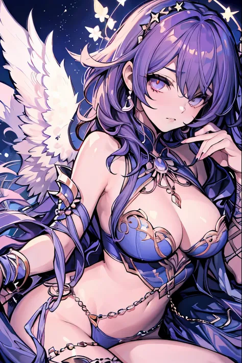 (8K, Best Quality, masutepiece:1.2), 1girl in, Beautiful angel woman, Wings on the back, Circle of Angels, A detailed eye, False lashes, a small nose, Toned body, Glossy thighs, large full breasts, Thumb and four fingers, Anatomically correct fingers, deta...