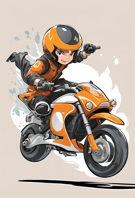 cartoon motorcycle and rider doing stunts, no background