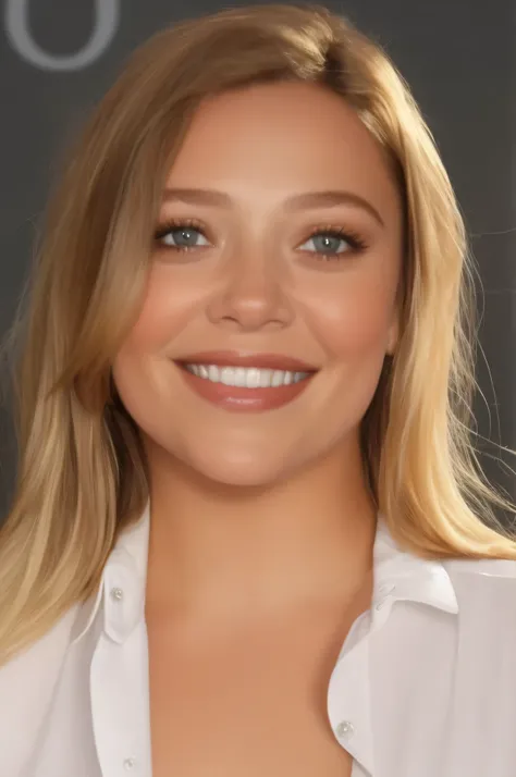 a close up of a woman in a white shirt smiling, sydney sweeney, mia kischner, headshot profile picture, stunning closeupheadshot, alana fletcher, alexa grace, realistic schoolgirl, closeup headshot, a hyperrealistic schoolgirl, hyperrealistic schoolgirl, h...