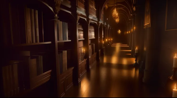 there is a long narrow hallway with a lot of books on it, water on the floor, dark,  alchemist library background, gothic epic library concept, gothic epic library, unreal engine render concept art, dusty library, standing inside a magic library, ancient l...