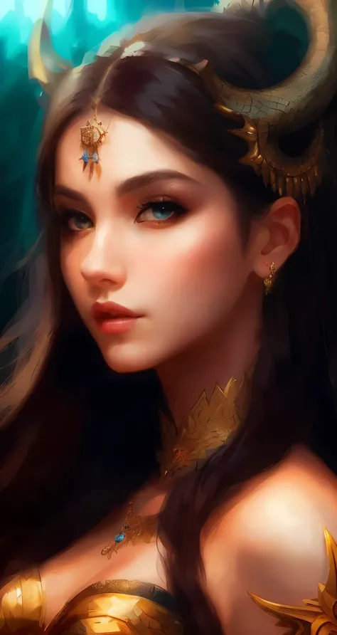 there is a woman with a dragon tattoo on her chest, Detailed matte fantasy portrait, a goddess. extremely high detail, detailed fantasy art, detailed fantasy digital art, Detailed 4k graphics, artgerm. high detail, the dragon girl portrait, hyperdetailed f...