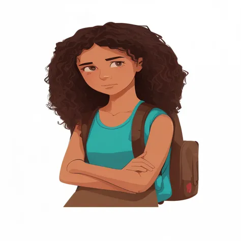 cartoon girl with backpack and backpack standing with arms crossed, detailed retrato do personagem, full body retrato do personagem, character illustration, Retrato de corpo inteiro do personagem, Retrato do conceito do personagem de mim, unconceito de per...