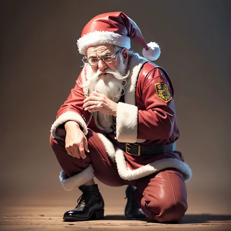 create a side image of Santa Claus kneeling with his hands asking for forgiveness, cartoon style, 4k --auto --s2