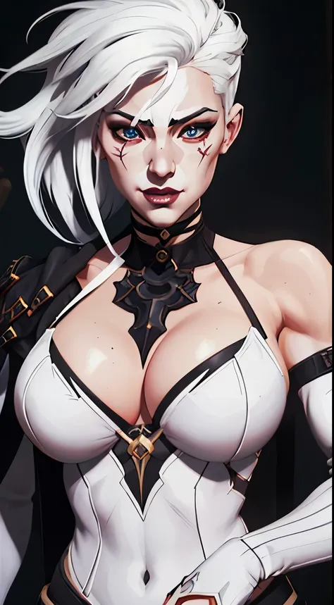 ((a close up of a woman with white hair and a white mask)), beautiful character painting, perfect breast, muscular body,guweiz, artwork in the style of guweiz, white haired deity, by Yang J, epic exquisite character art, stunning character art,((dark gothi...