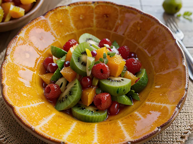 Vibrante salada de frutas kiwi morango laranja uva