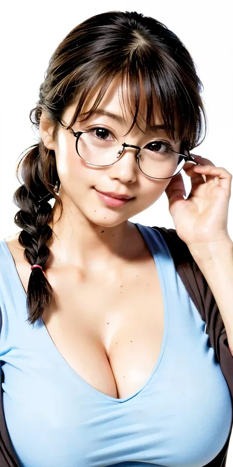 top image quality、136), (breasted:1.46), (l boobs ipst boobs ,round glazed、with round face、tanuki face、braids、with round face、fu...