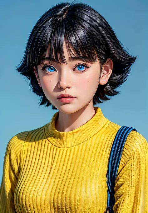 best,1girl ( uzumaki himawari ) , ( facial details ) , short hair ,details , age 18 femele ,plump body , yellow sweater outfit ,...