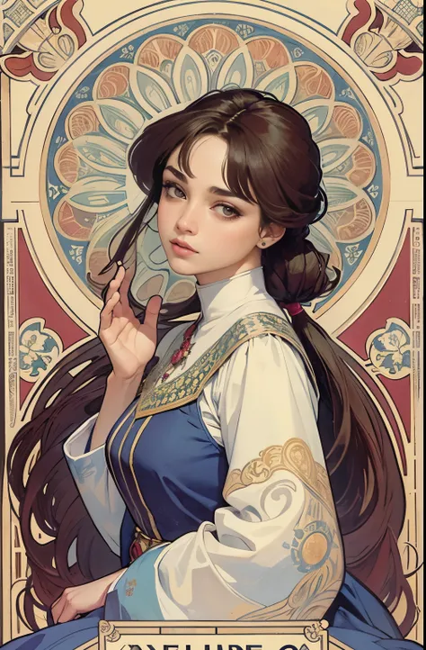 ((tmasterpiece)), (best quality), (cinematic),  in an art nouveau style, watercolor painting , lunar goddess , derly woman), age...