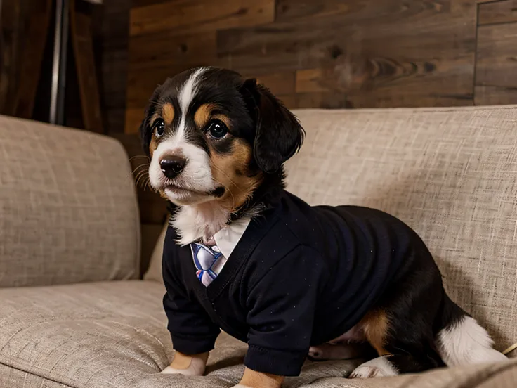 cute little dog posing as businessman