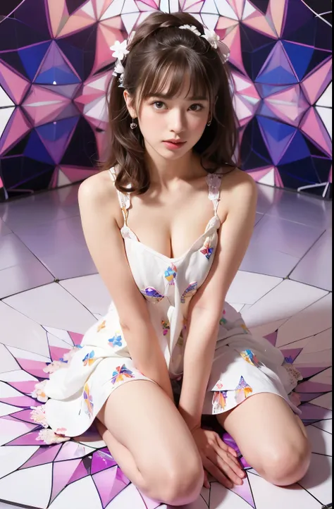 (1 girl is sitting:1.3),
(kaleidoscope pattern white dress:1.3),
(inside white kaleidoscope:1.55),
(strong prism light reflected on kaleidoscope:1.3),girl with、独奏、(top-quality)、(​masterpiece:1.1)、full body Esbian、