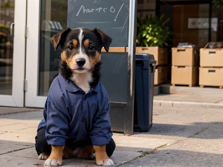 cute little dog posing as businessman