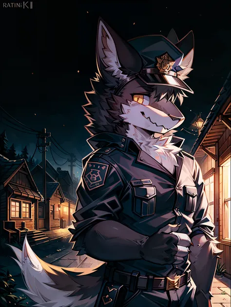 furry, bright fur, police officer, Policeman, furry police, furry sheriff, Police cap, bright background, Village Background