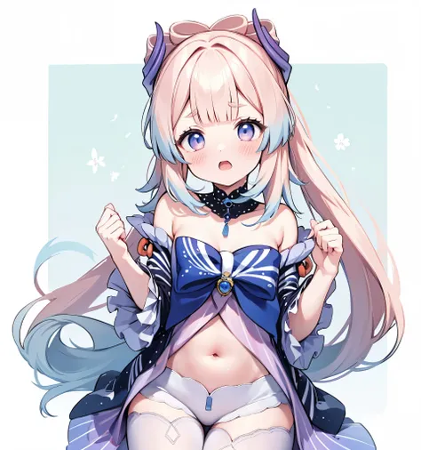 hands on own chest、clenched hand、surprised、Put your hands together、open your mouth very wide、Impatient、cold sweat、tits out、