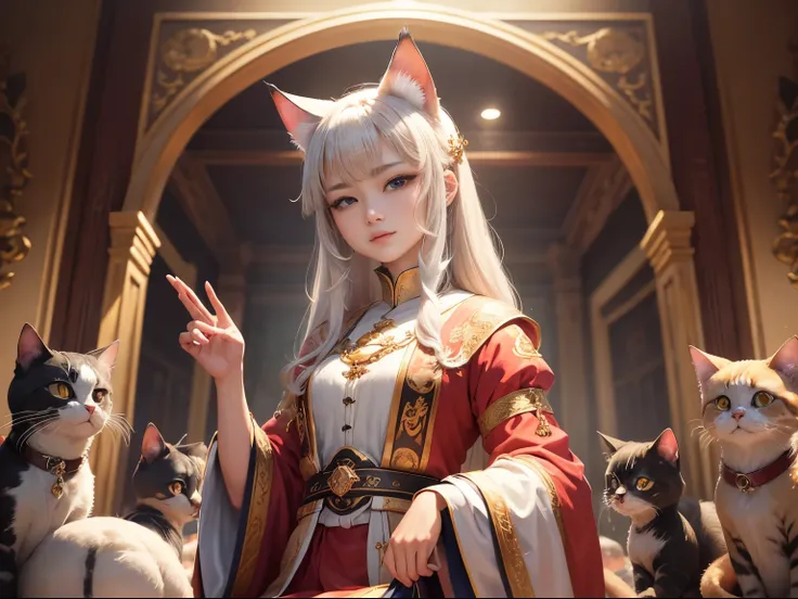 超A high resolution、An ultra-high picture quality、8K、Wonderful expression with attention to detail、The King of Cats、Wave to thousands of cat servants from the top of the palace、