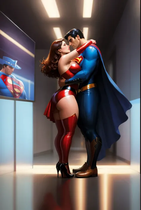 a close up of a woman in a superman costume hugging a man, artgerm and lois van baarle, beautiful comic art, by José Comas Quesada, by Pablo Munoz Gomez, by Pedro Pedraja, by Thomas Dalziel, by Ignacio Zuloaga, by Greg Hildebrandt, dc comics art style