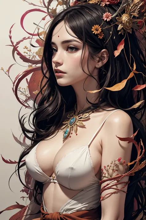 offcial art，Unity8k wallpapers，ultra - detailed，Beauty and aesthetics，tmasterpiece，Best quality，（Tangled，datura，Tangles，entangled），（s fractal art：1.3），1个Giant Breast Girl，The content is very detailed，dynamic angle，cow boy shot，Chaos in its most beautiful f...