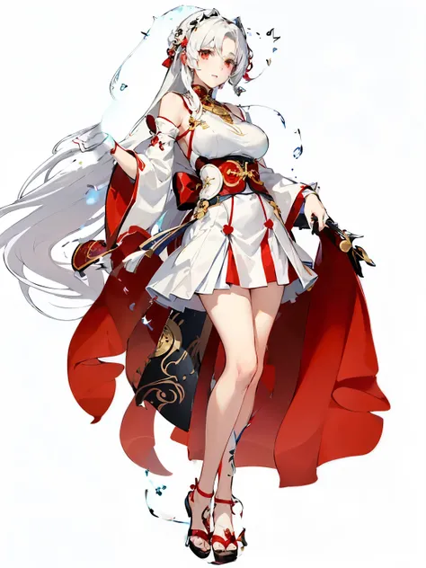 a cartoon image of a woman in a white dress and red cape, cushart krenz key art feminine, tifa lockhart with white hair, characters from azur lane, white haired deity, full body xianxia, edelgard fire emblem, krenz cushart and artgerm, anime goddess, white...