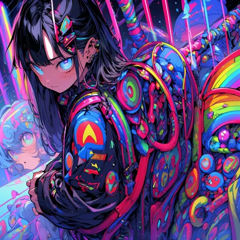 In a vibrant cyberpunk world, has the ability to travel through the sky、mystical figure、Innumerable nebula navigators appear. This captivating vision of cartoon characters is、、Expressed as a digital drawing work。, Expressing vivid colors and precise detail...