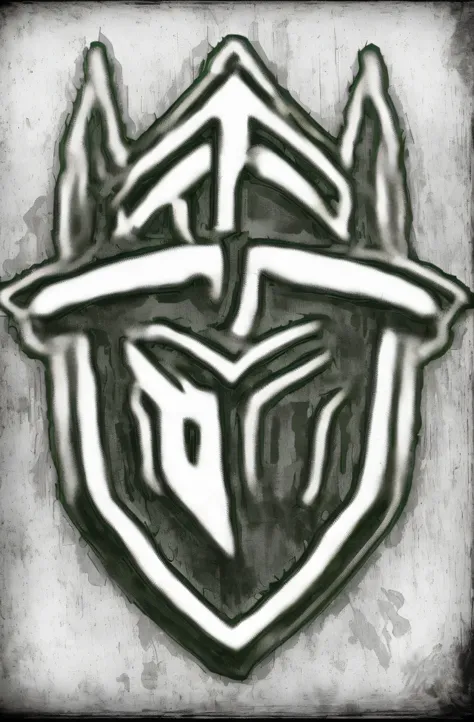 Close up of black and white logo with horn header, sharp metal crest, trident, badges, the ancient symbols behind it, 银adges, shield design, Trev Caesar, Keda, Esports logo, There are silver runes on it, trident metal crown, character icon, 2020, 2 0 2 0, ...