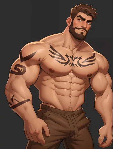 （multiple persons），
musculous，with brown eye，barechested，large pecs，handsome，beard，slag[nerds：0.6]，dyna，（tmasterpiece，high high ...