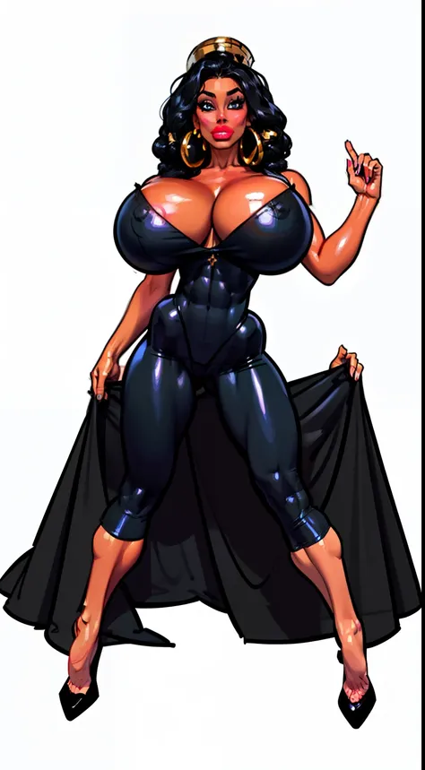 ((masterpiece)),(((best quality))),((character design sheet)), ((full body view)) ((black woman)), ((seductive eyes:1.4)), defined cheekbones, high cheekbones, illustration,  muscular, ((gold:1.4)), sexy bimbo, (gigantic breasts:1.7) black Afro hair, ((det...