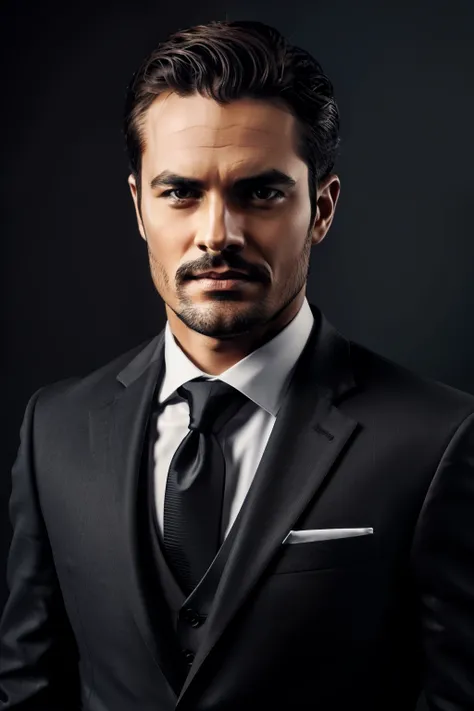 make a man&#39;s face, Dressed in a suit on a black background, image must be gray