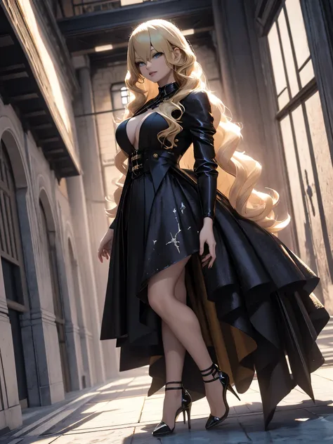 beautiful beauty, 3D 2D, Rich, blond hairbl, a skirt, stocklings, high-heels, venomize