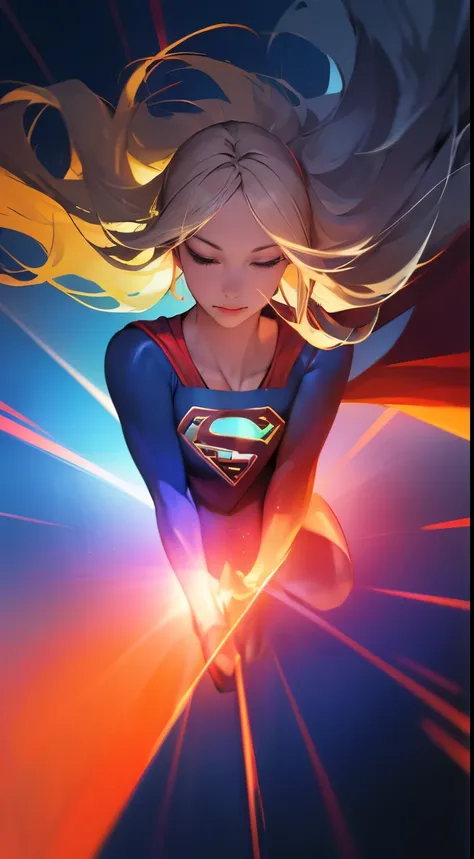 (best quality, vivid colors:1.2, anime:1.1), ultra-detailed,(realistic:1.37), dc comics character, supergirl, flying between clo...