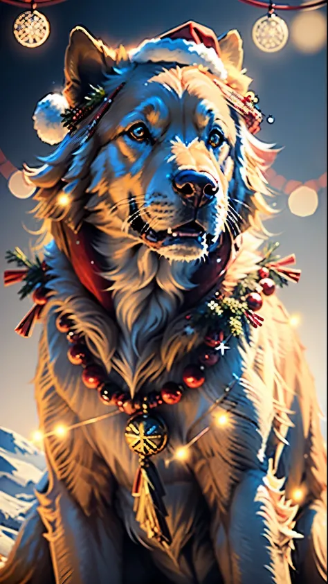 (best quality,realistic:1.37),portrait,golden retriever wearing Santa Claus outfit,detailed eyes and face,dog with festive accessories,christmas decor,holiday theme,festive colors,cheerful expression,beautifully painted fur,rich textures,santa hat,red and ...