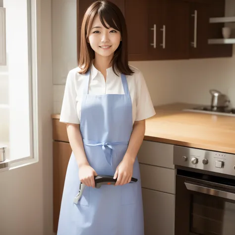 A woman wearing an apron、I have a vacuum cleaner。