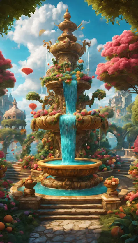 candy fountain, Fantasyart, (enhancer:1.4), iintricate, (Best quality, tmasterpiece, Representative Works, offcial art, professional, Unity8k wallpaper:1.3)