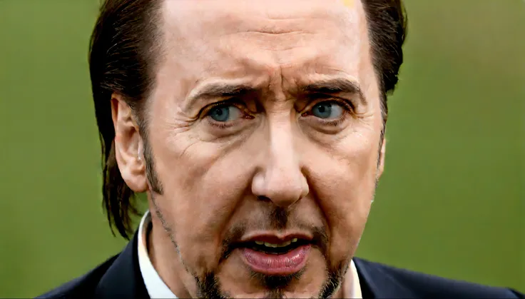 Gros plan d&#39;un œuf blanc，Il y a un visage joyeux peint dessus, Nicolas Cage&#39;s face on un œuf, The head is un œuf, un œuf, Humpty Dumpty in the shape of un œuf, il a un gros œuf, expressions tristes, Inspiré par Heinz Fury, Visage triste, visage trè...