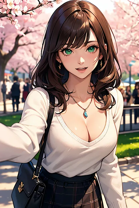 ((masutepiece, Best Quality, hight resolution, nffsw, Perfect Pixel, depth of fields, 4K, nffsw, nffsw))), 1girl in, Single, Solo, Beautiful anime girl, Beautiful Art Style, Anime Character, ((Long hair, Bangs, Brown hair)), ((Green eyes:1.4, rounded eyes,...