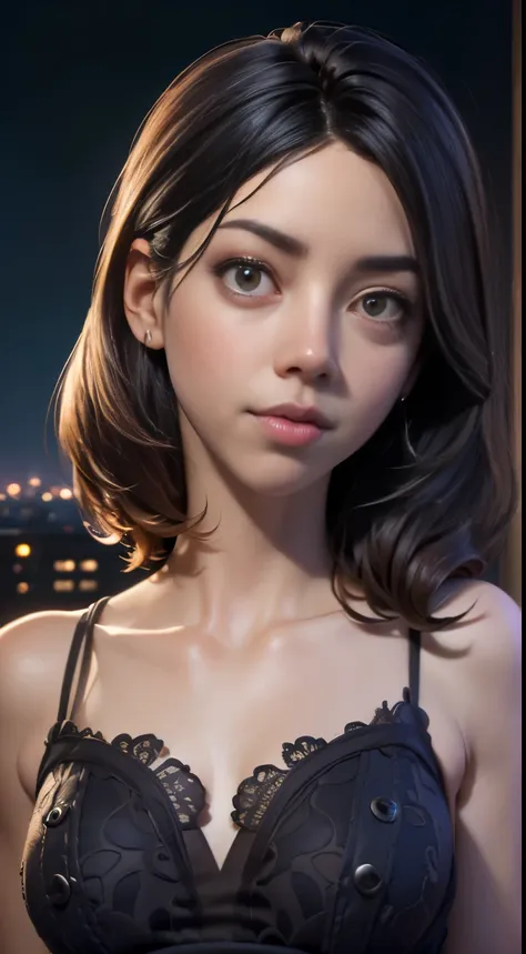 photo of Aubrey Plaza, RAW, beautiful woman, ((portrait)), ((detailed face:1.2)), ((detailed facial feature, detailed skin, clear skin), (perfect proportioned body), (wearing a colorful dress) (high detailed city environment, apartment balcony), (realistic...